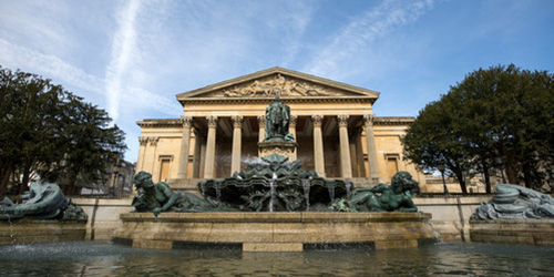 The fountains outside the Victoria Rooms.